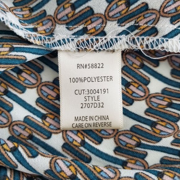 Max Studio Womens XL Green Geometric Crossover Blouse Size XL Ruffled V Neck - Picture 4 of 8